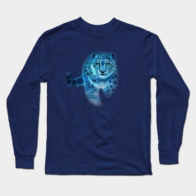 Blue Spirit Snow Leopard Long Sleeve T-Shirt by Jitterfly